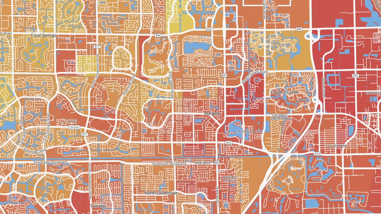 Margate, FL Map of Vehicle Theft Rates