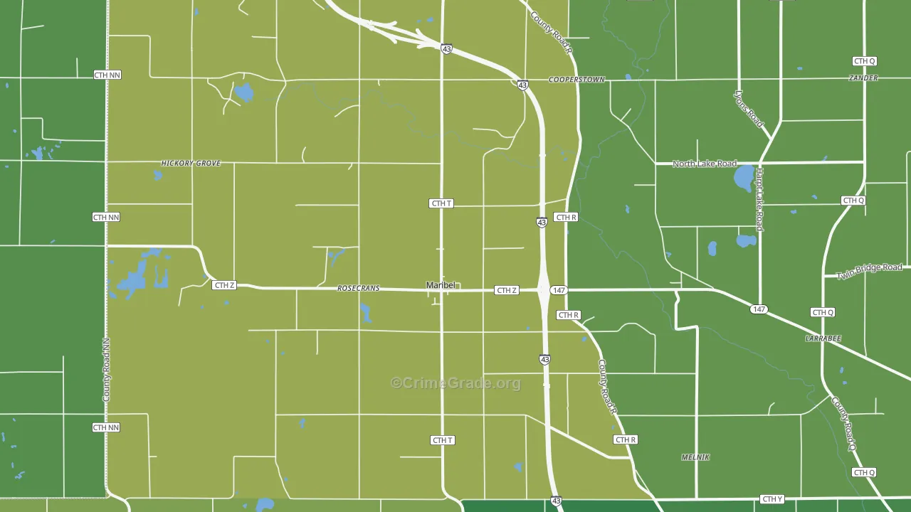 Maribel, WI Map of Vehicle Theft Rates