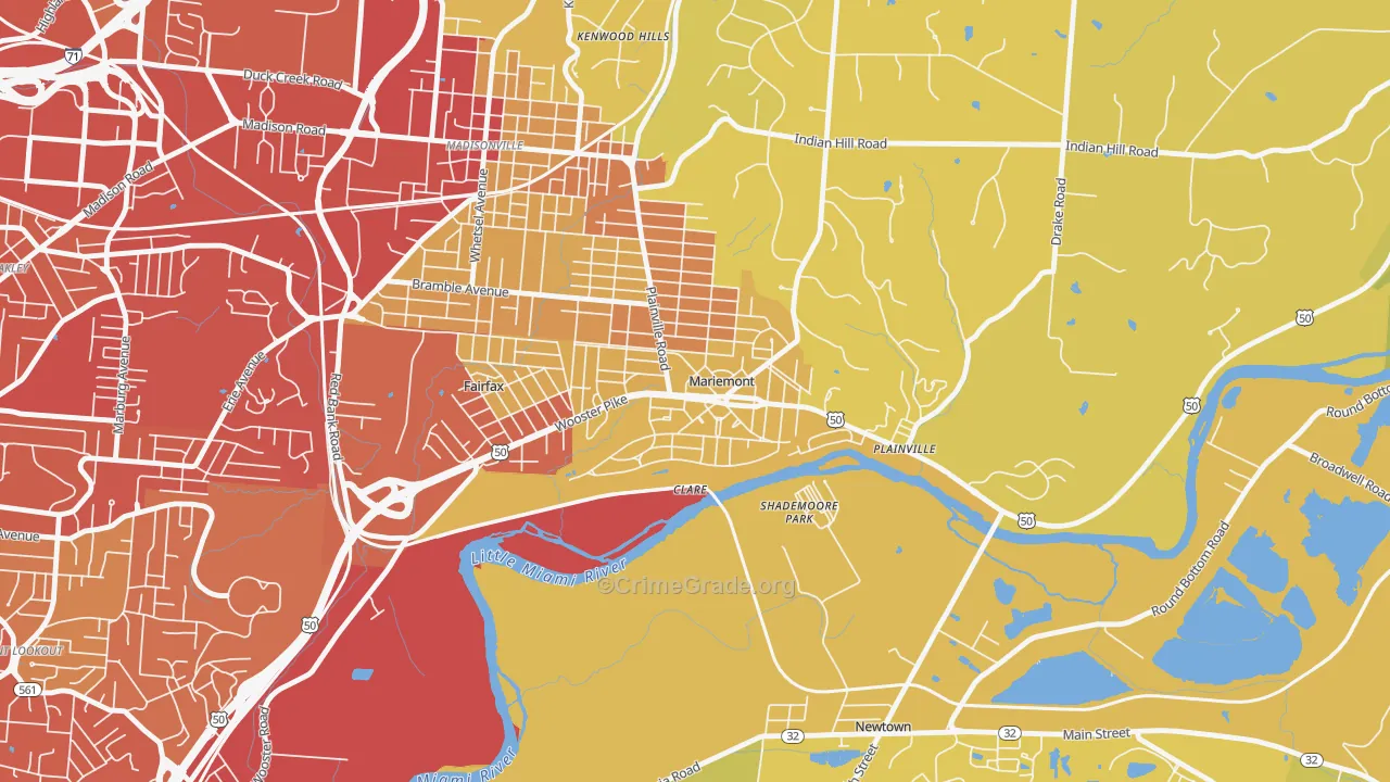 Mariemont, OH Map of Vehicle Theft Rates