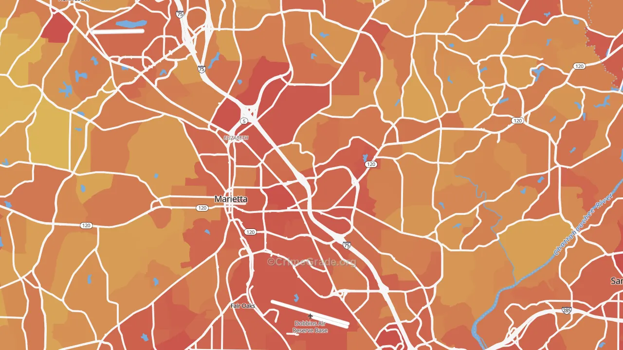 Marietta, GA Map of Vehicle Theft Rates