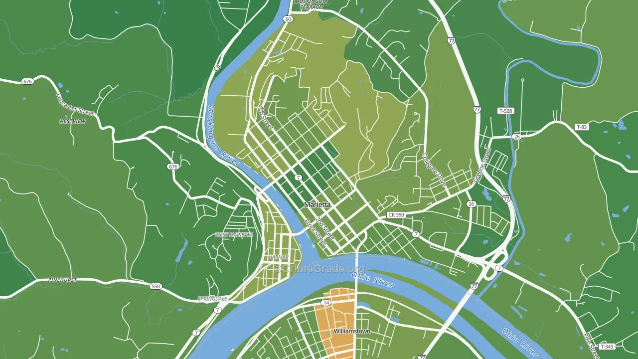 Marietta Historic District, Marietta, OH Map of Vehicle Theft Rates