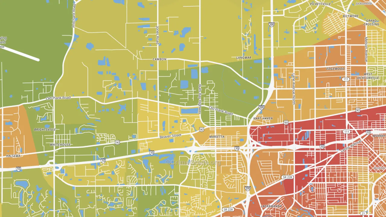 Marietta, Jacksonville, FL Map of Vehicle Theft Rates