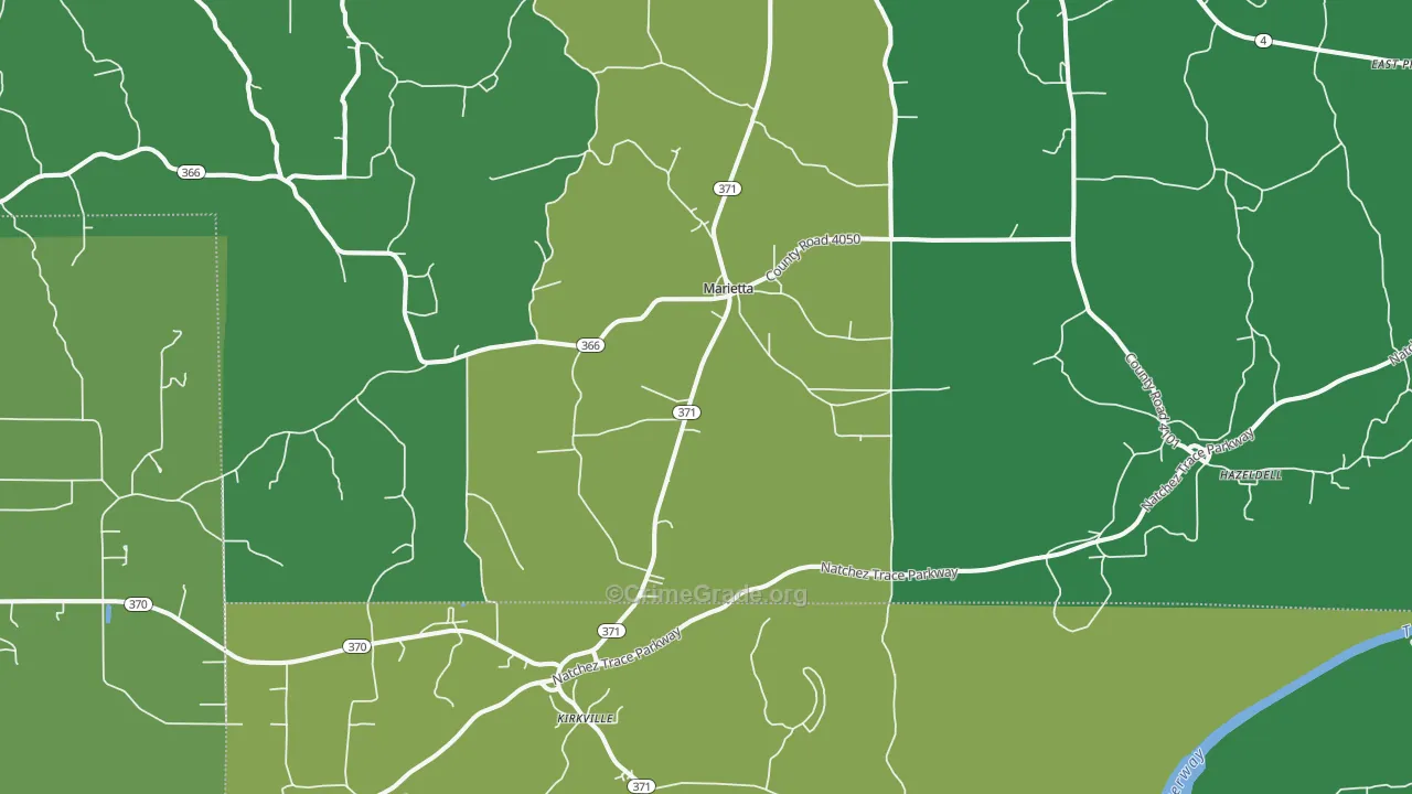 Marietta, MS Map of Vehicle Theft Rates