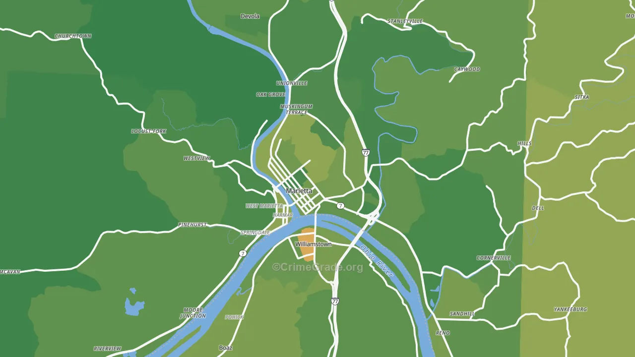 Marietta, OH Map of Vehicle Theft Rates