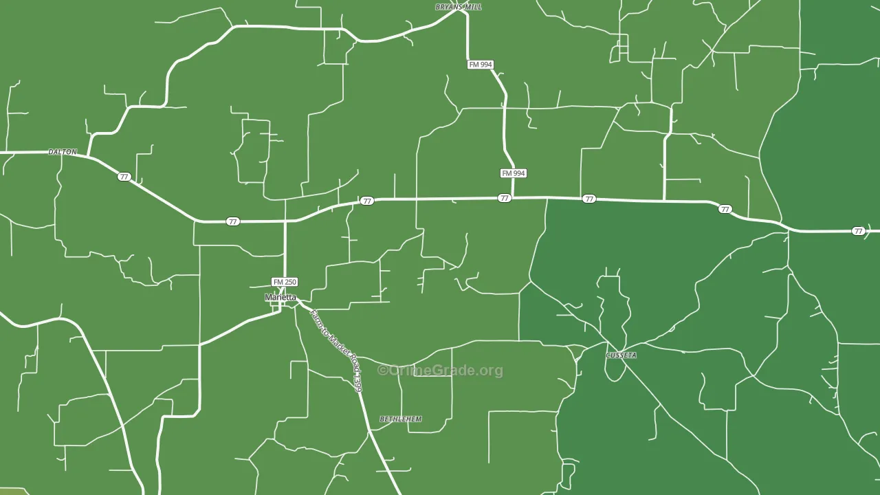 Marietta, TX Map of Vehicle Theft Rates