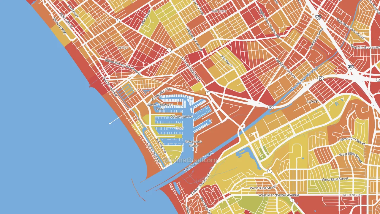 Marina Del Rey, CA Map of Vehicle Theft Rates