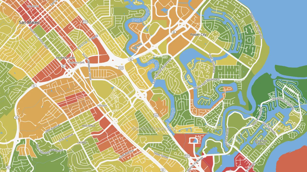 Marina Lagoon, San Mateo, CA Map of Vehicle Theft Rates