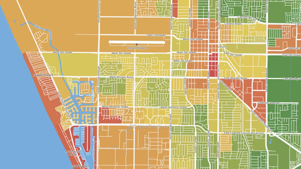 Marina West, Oxnard, CA Map of Vehicle Theft Rates