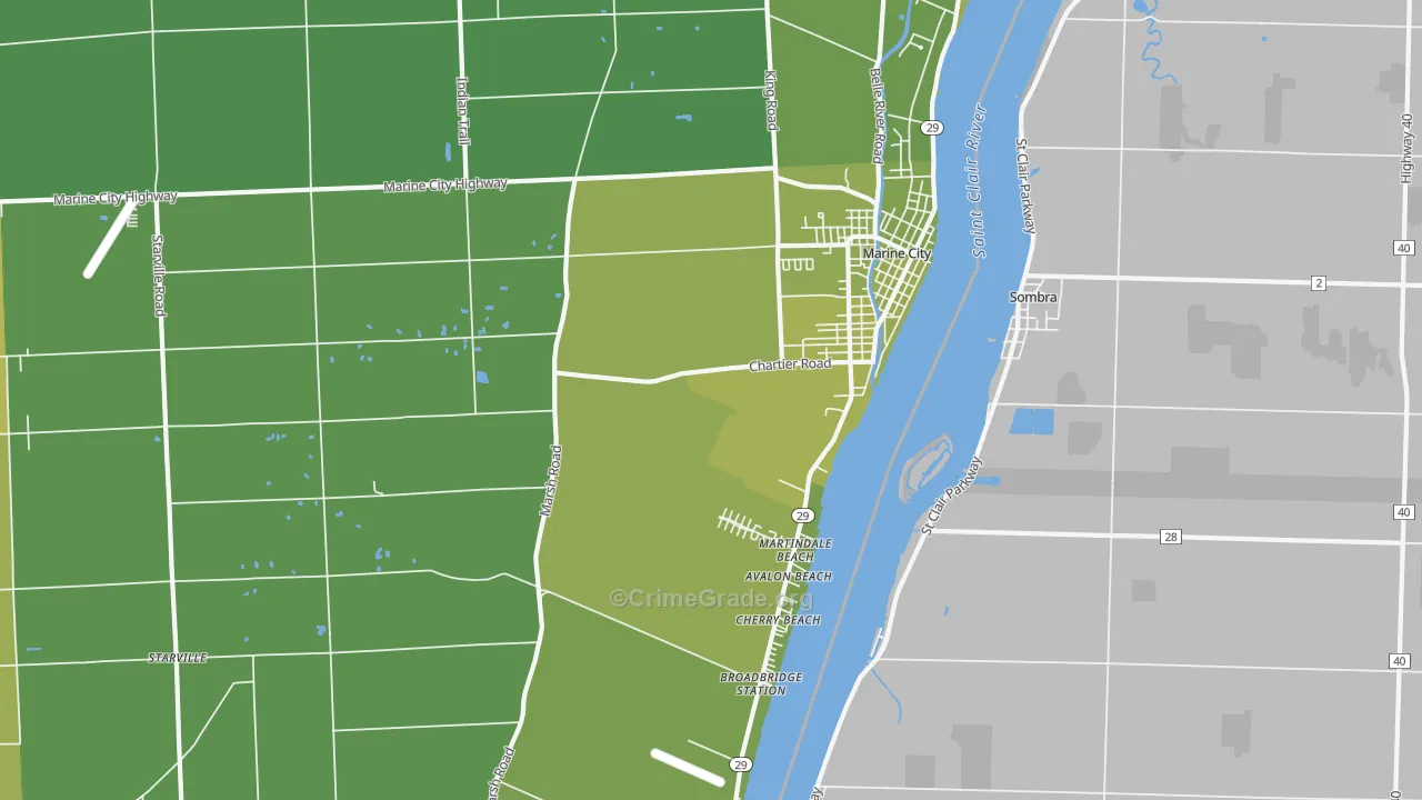 Marine City, MI Map of Vehicle Theft Rates