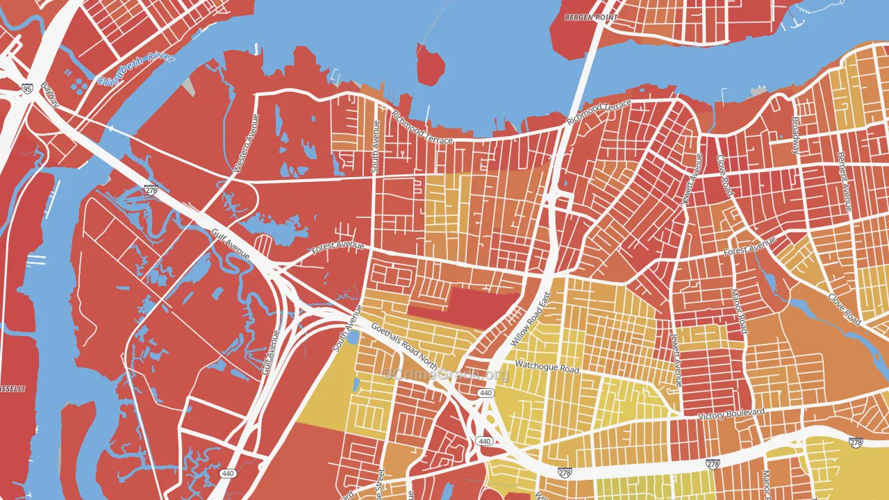 Mariners Harbor, Staten Island, NY Map of Vehicle Theft Rates
