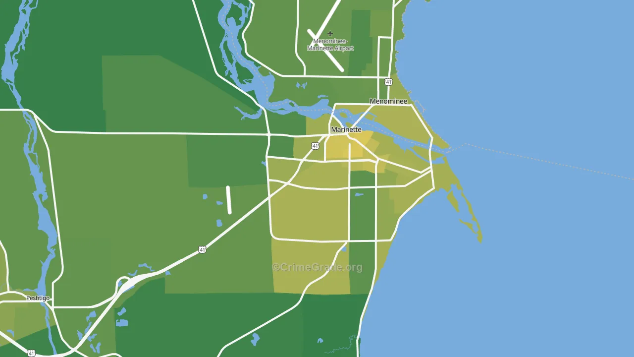 Marinette, WI Map of Vehicle Theft Rates