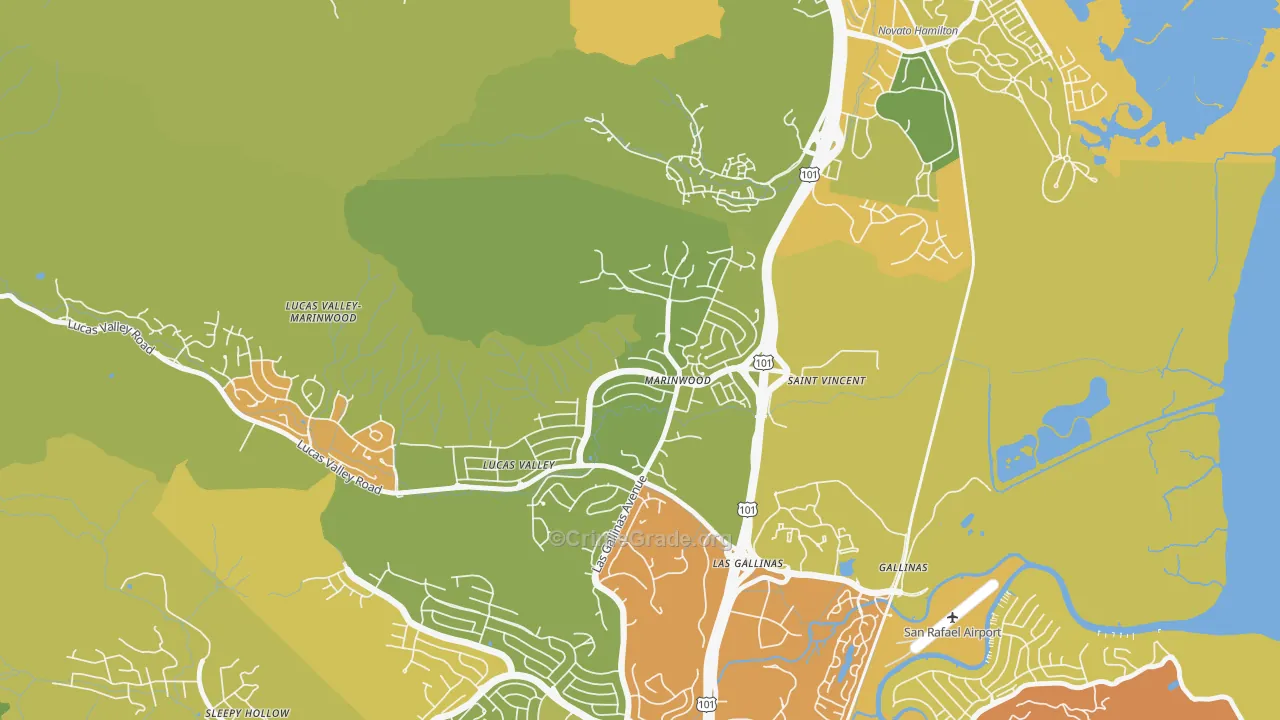 Marinwood, San Rafael, CA Map of Vehicle Theft Rates