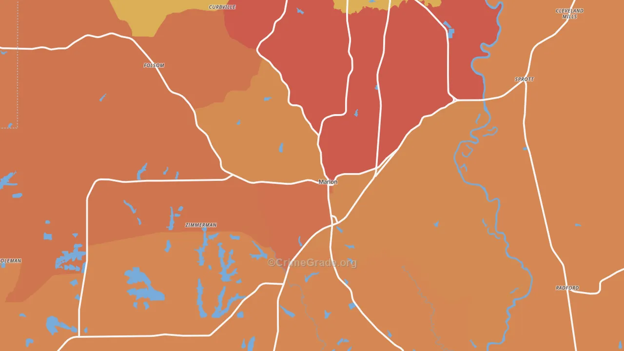 Marion, AL Map of Vehicle Theft Rates