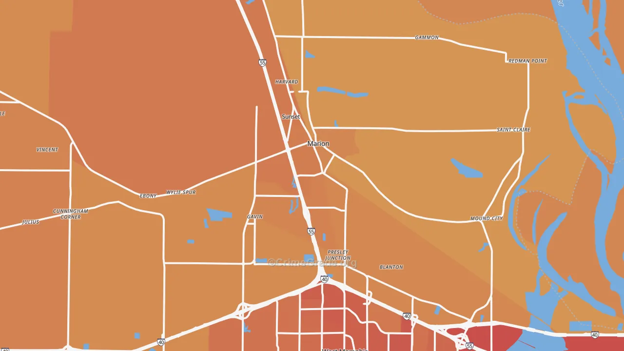 Marion, AR Map of Vehicle Theft Rates