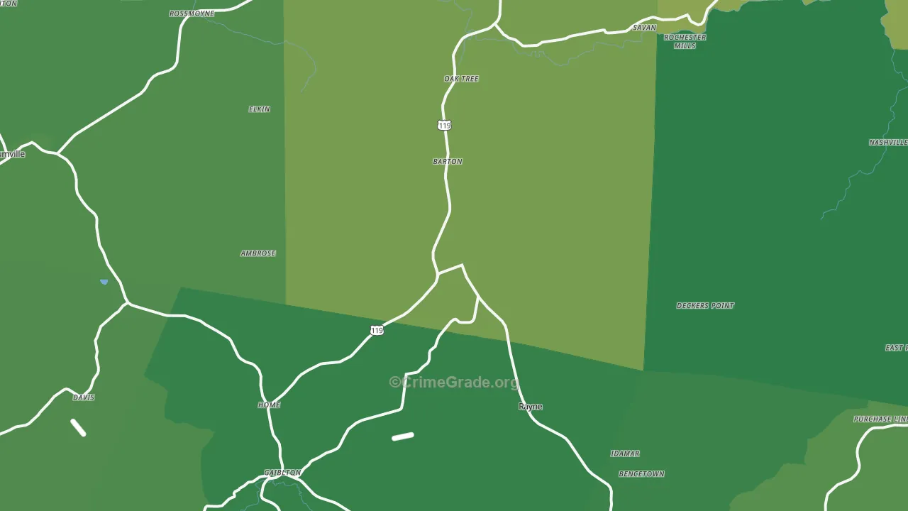Marion Center, PA Map of Vehicle Theft Rates