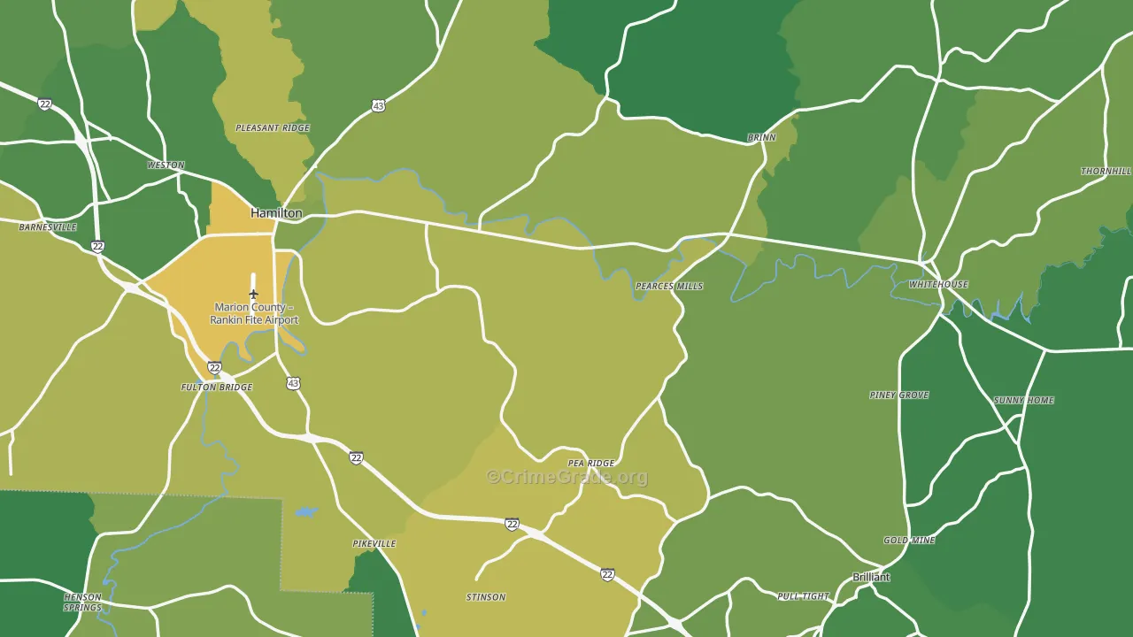 Marion County, AL Map of Vehicle Theft Rates