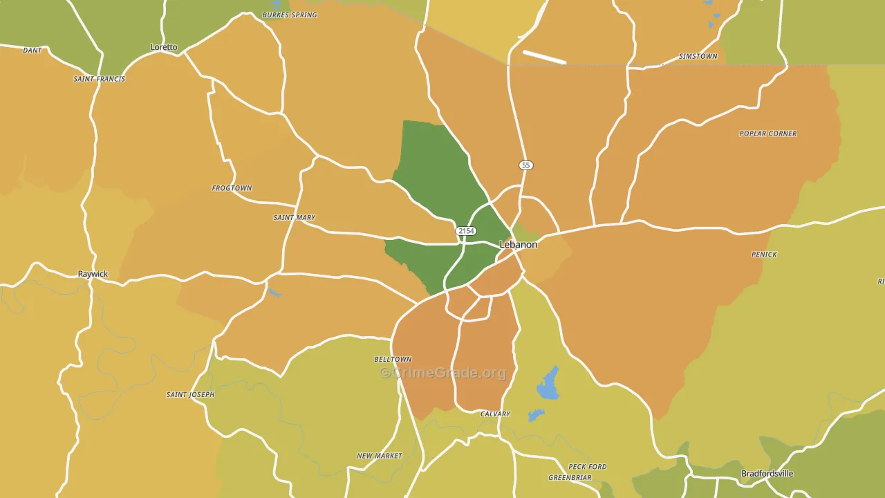 Marion County, KY Map of Vehicle Theft Rates
