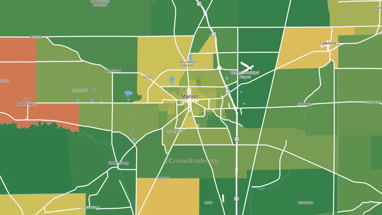 Marion County, OH Map of Vehicle Theft Rates