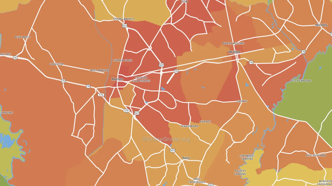 Marion County, SC Map of Vehicle Theft Rates
