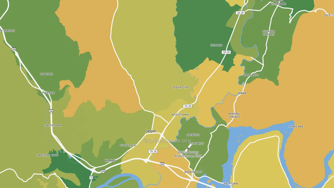 Marion County, TN Map of Vehicle Theft Rates