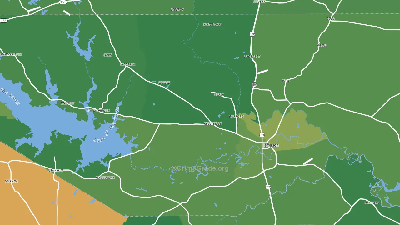 Marion County, TX Map of Vehicle Theft Rates
