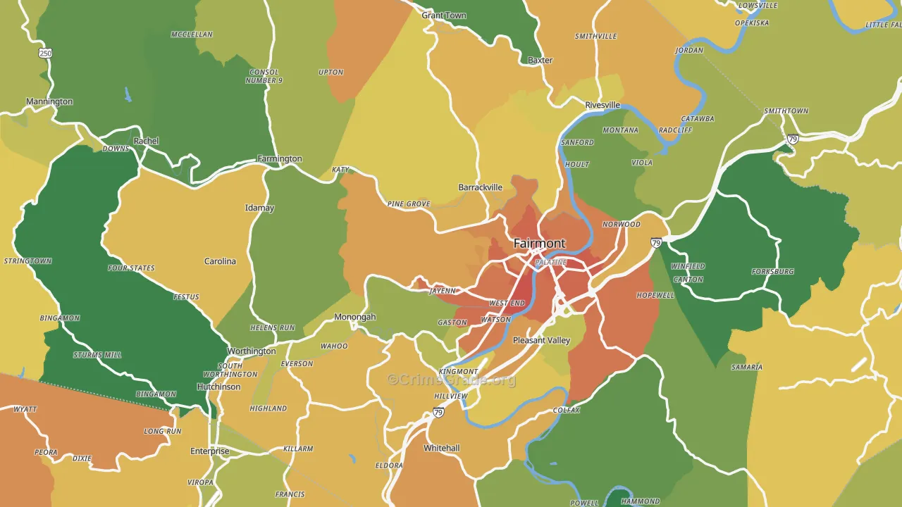Marion County, WV Map of Vehicle Theft Rates