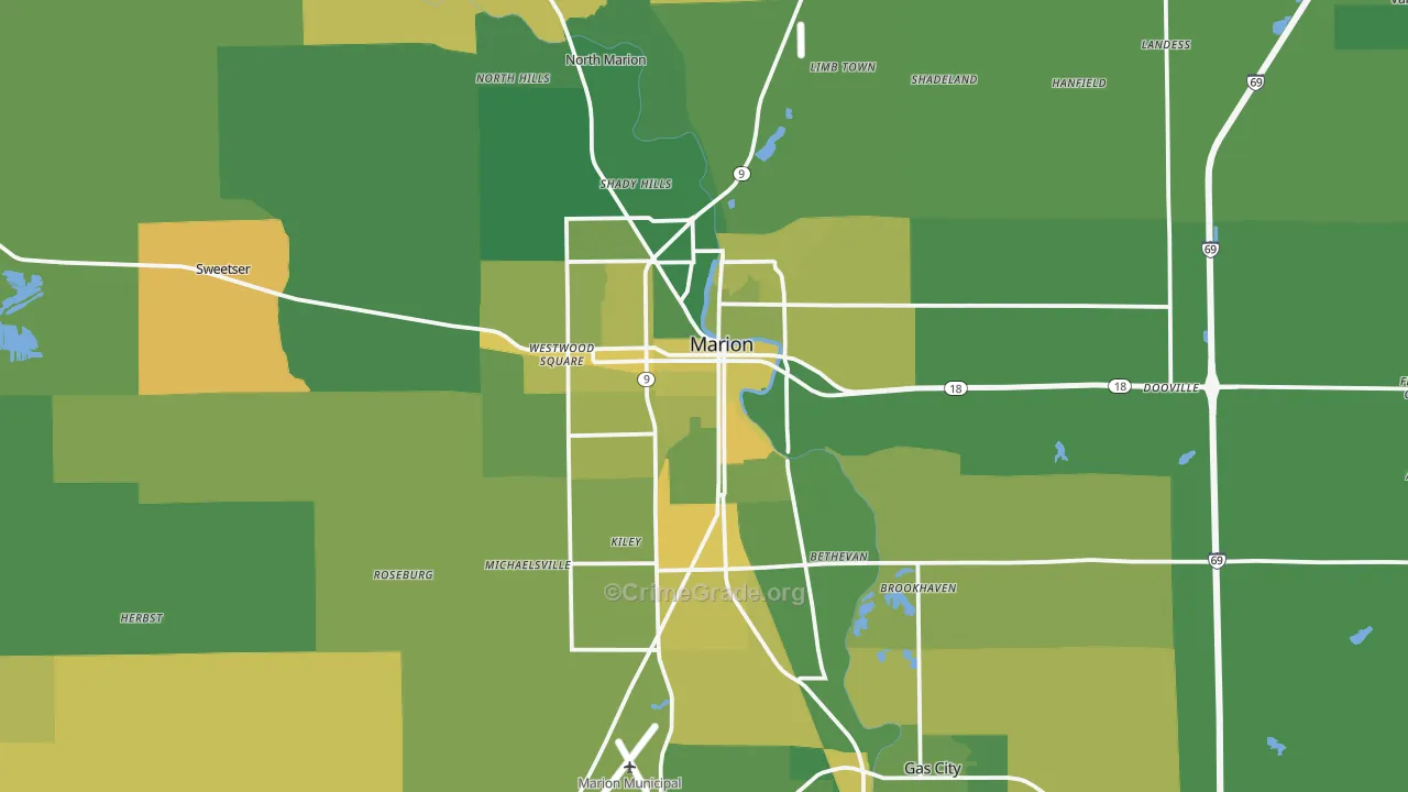 Marion, IN Map of Vehicle Theft Rates