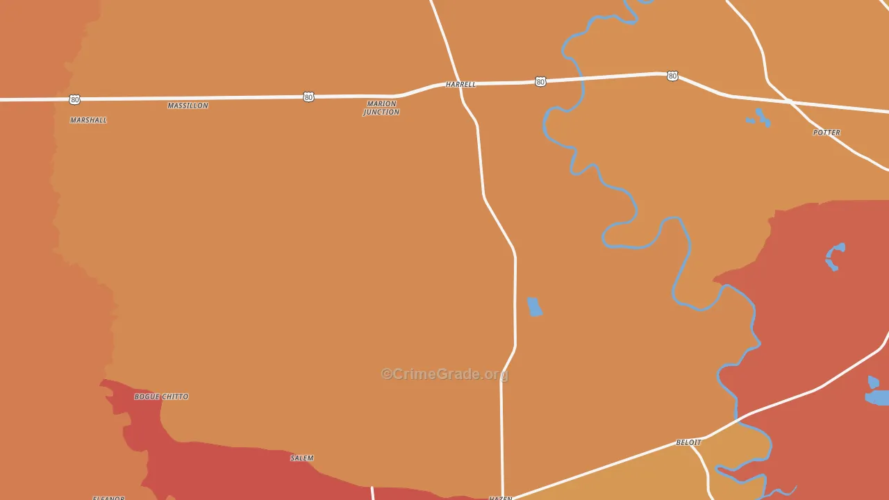 Marion Junction, AL Map of Vehicle Theft Rates