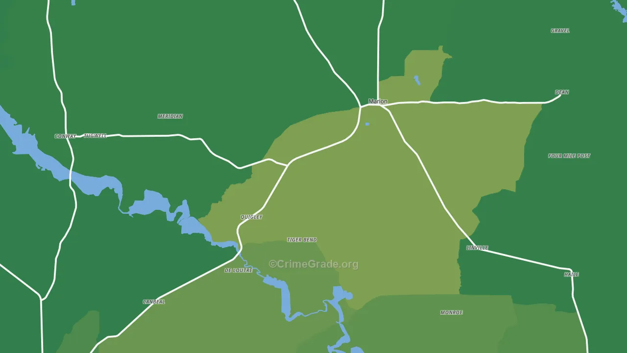 Marion, LA Map of Vehicle Theft Rates
