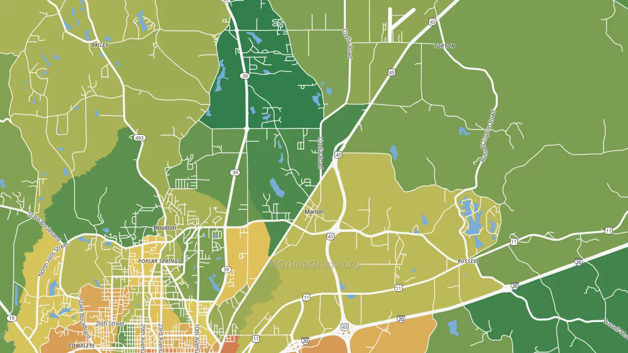 Marion, MS Map of Vehicle Theft Rates