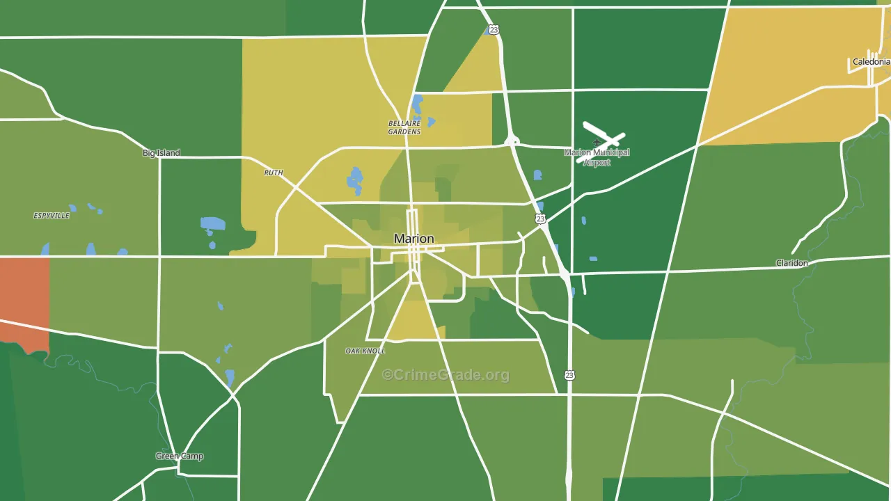Marion, OH Map of Vehicle Theft Rates