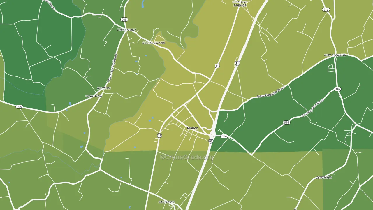 Marion, PA Map of Vehicle Theft Rates