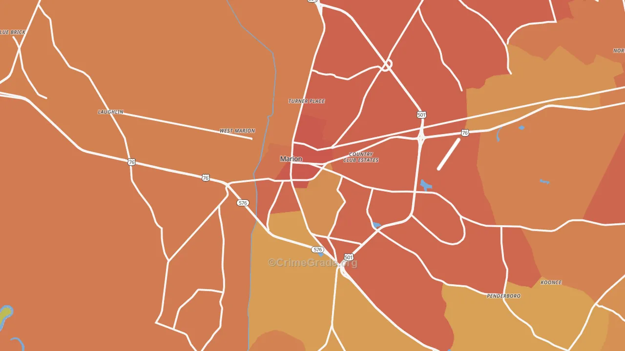 Marion, SC Map of Vehicle Theft Rates