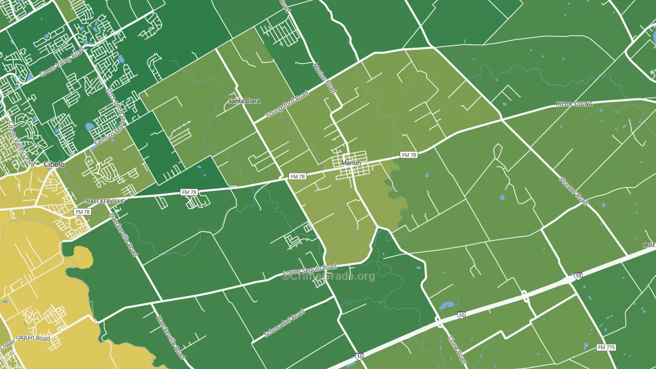 Marion, TX Map of Vehicle Theft Rates