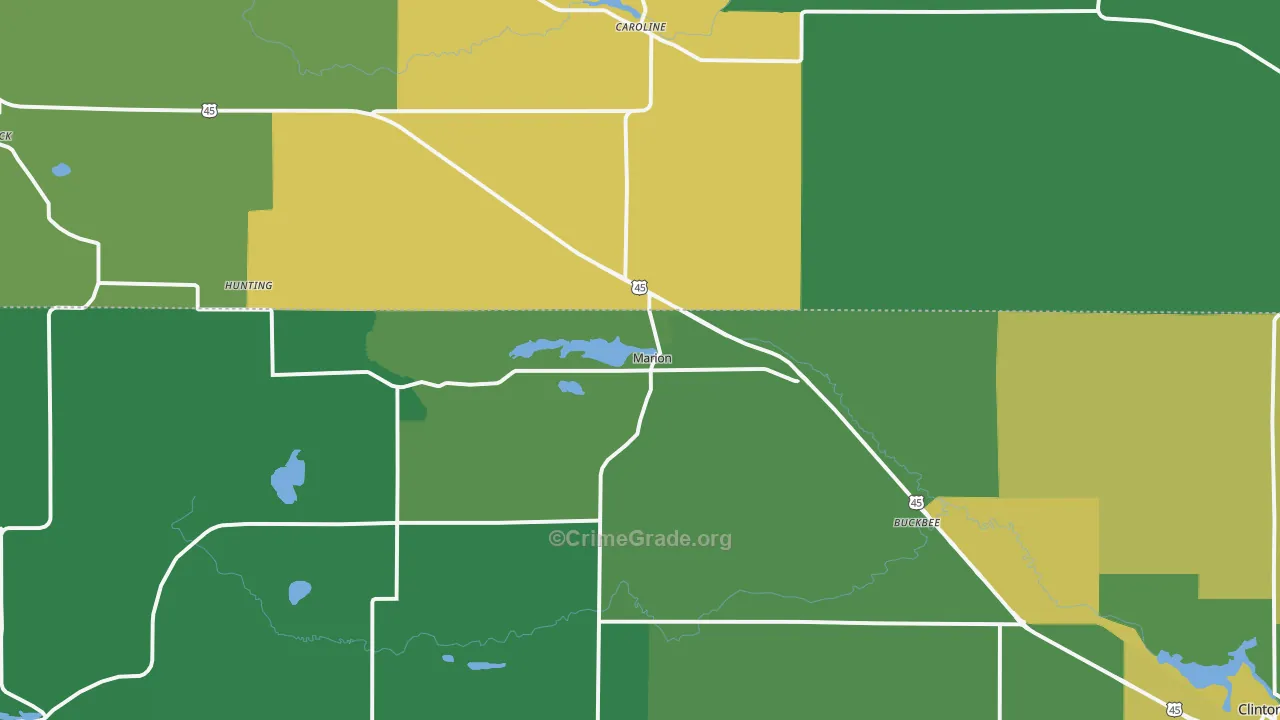 Marion, WI Map of Vehicle Theft Rates