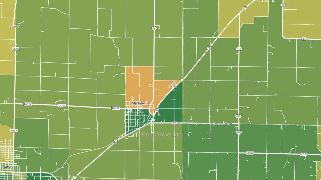 Marionville, MO Map of Vehicle Theft Rates