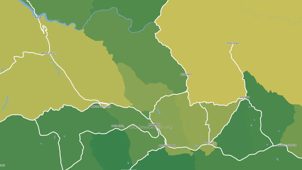 Mariposa County, CA Map of Vehicle Theft Rates