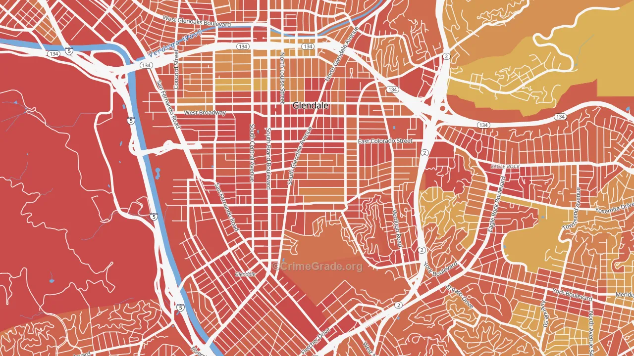 Mariposa, Glendale, CA Map of Vehicle Theft Rates