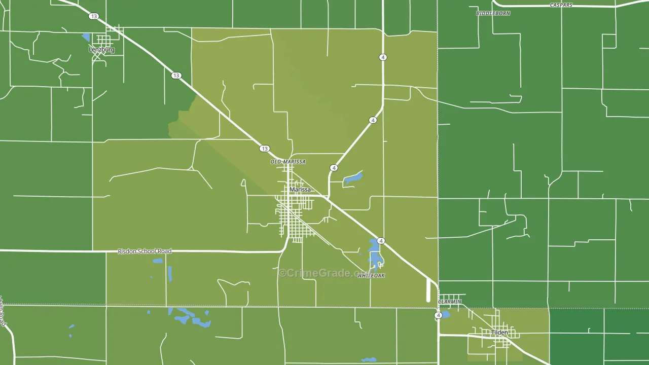 Marissa, IL Map of Vehicle Theft Rates