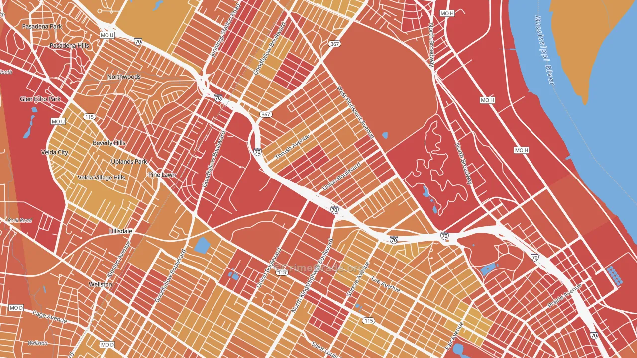 Mark Twain, St. Louis, MO Map of Vehicle Theft Rates