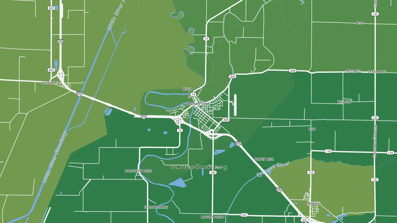 Marked Tree, AR Map of Vehicle Theft Rates