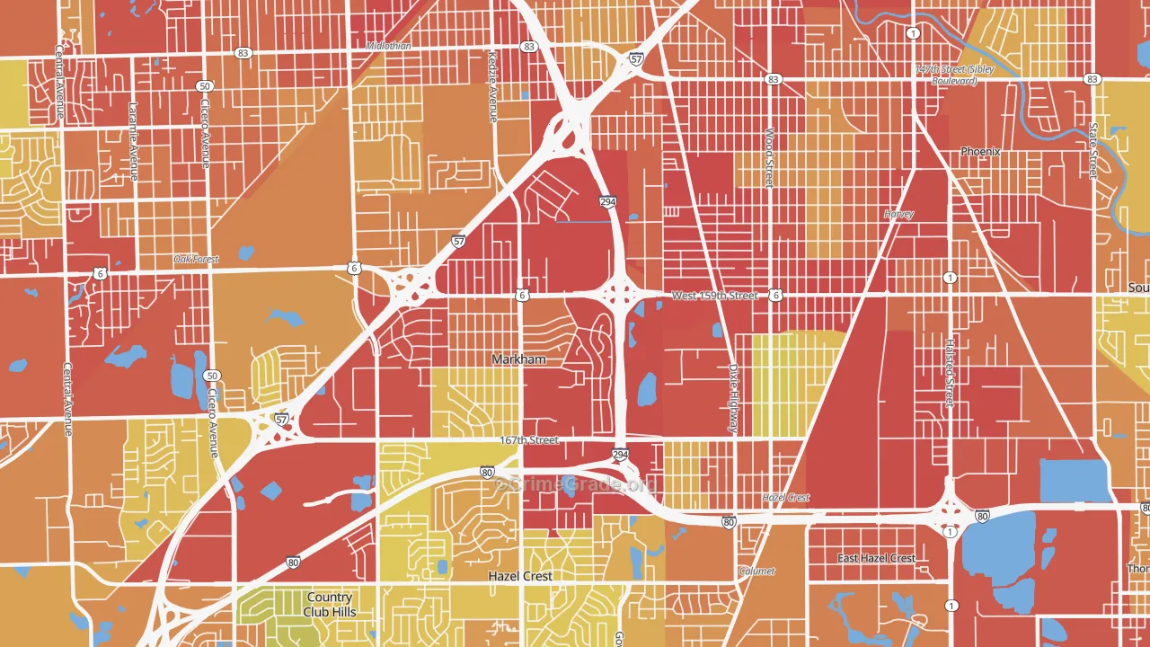 Markham, IL Map of Vehicle Theft Rates