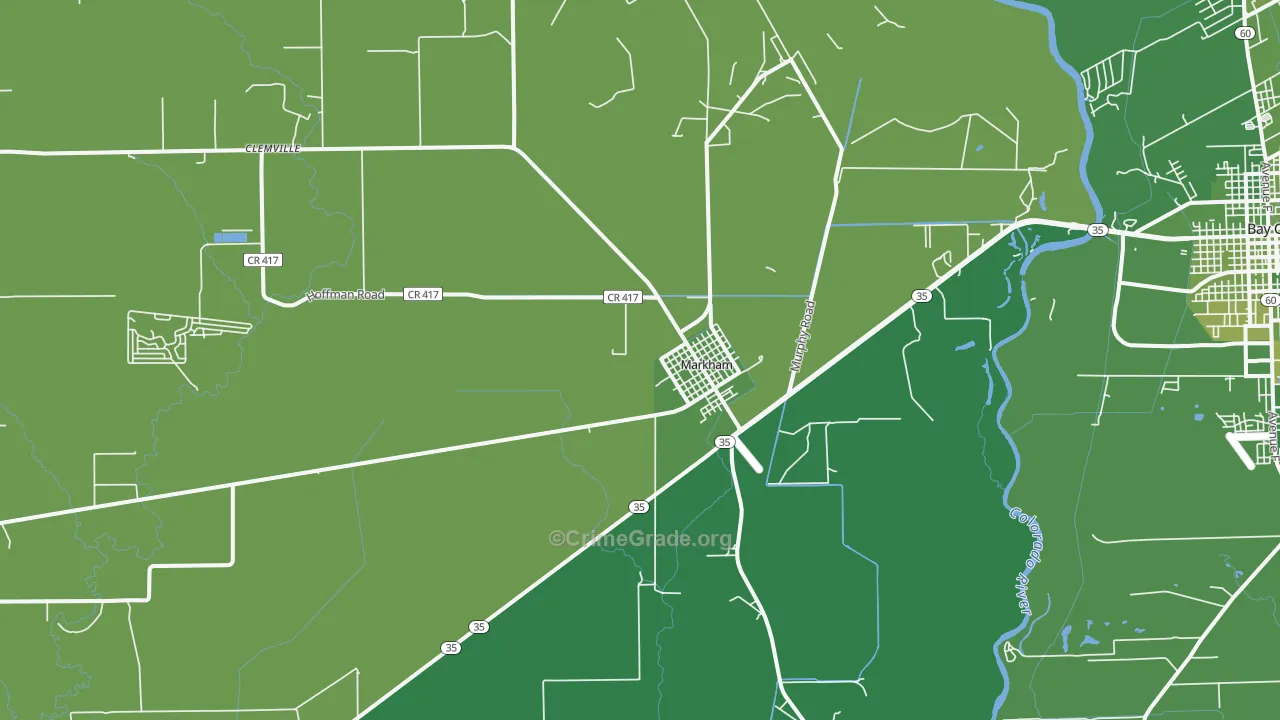 Markham, TX Map of Vehicle Theft Rates