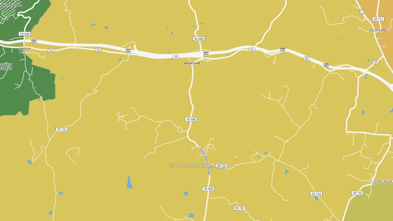 Markham, VA Map of Vehicle Theft Rates