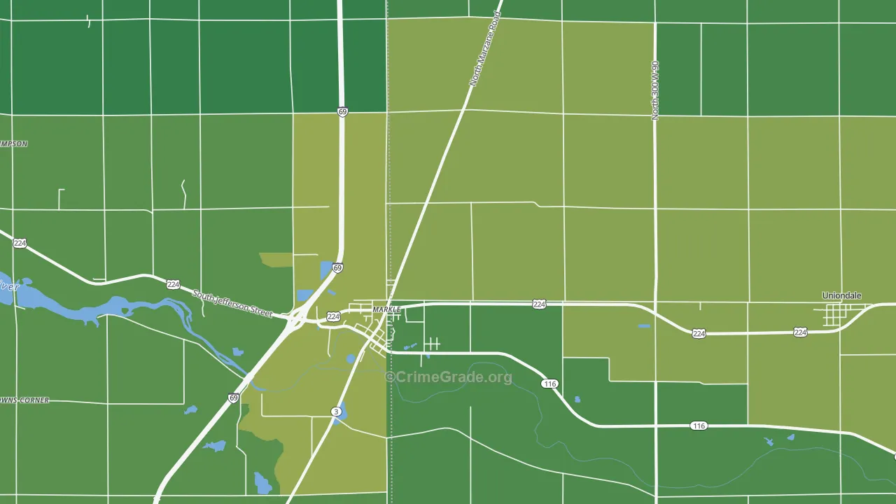 Markle, IN Map of Vehicle Theft Rates