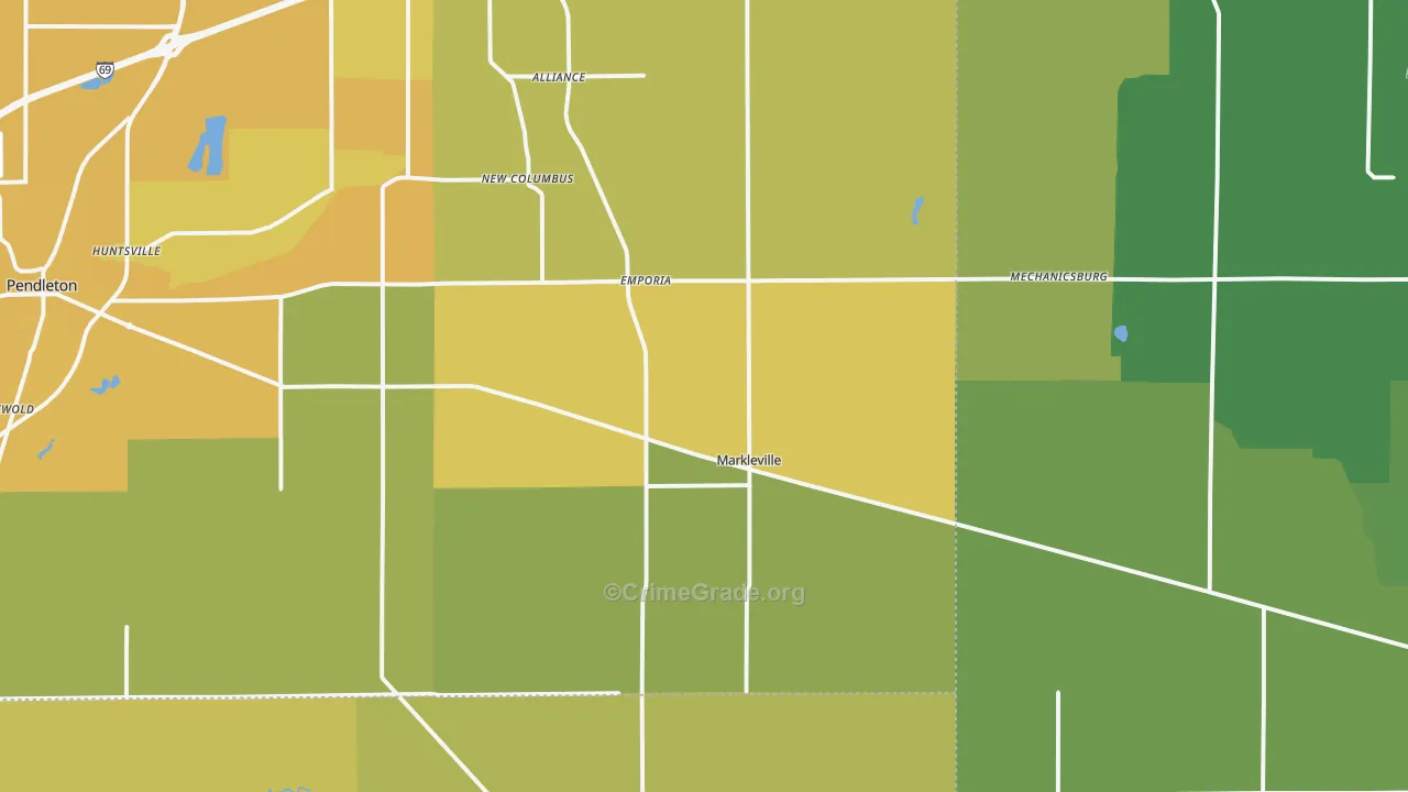 Markleville, IN Map of Vehicle Theft Rates