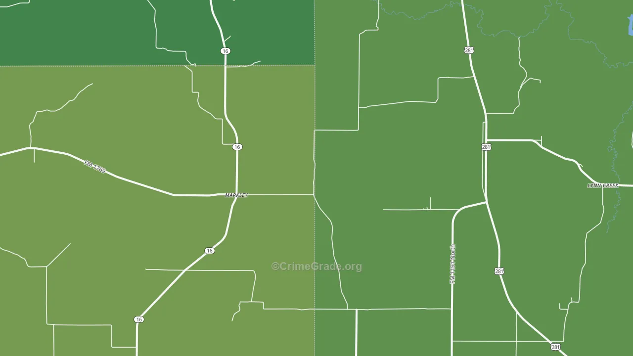 Markley, TX Map of Vehicle Theft Rates