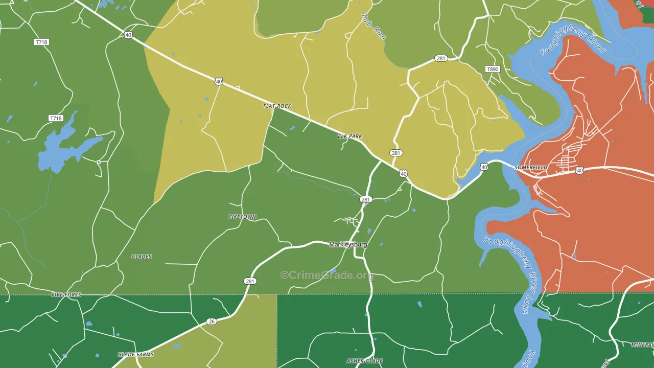 Markleysburg, PA Map of Vehicle Theft Rates