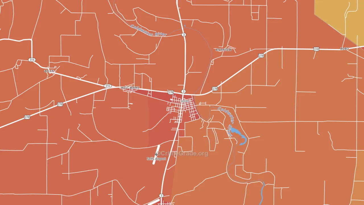 Marks, MS Map of Vehicle Theft Rates