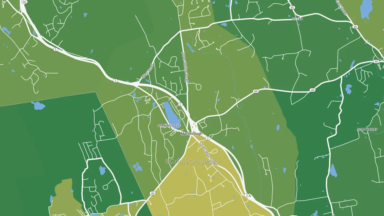 Marlborough, CT Map of Vehicle Theft Rates